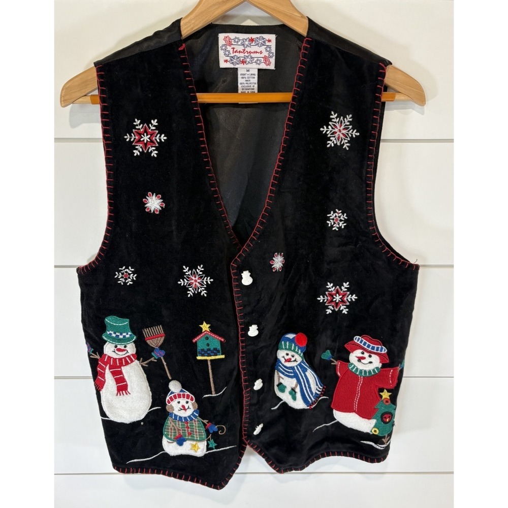 Vintage Tantrums Christmas Snowman Button Vest Size Medium M Embellished